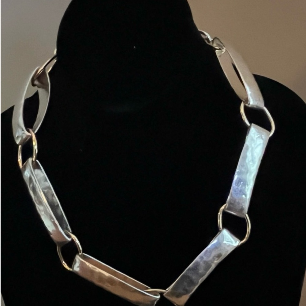 Silver and gold oblong shaped  solid necklace